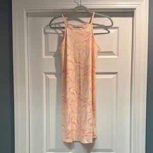 Pink Rose Swirl Mini Dress - Pink and Yellow
